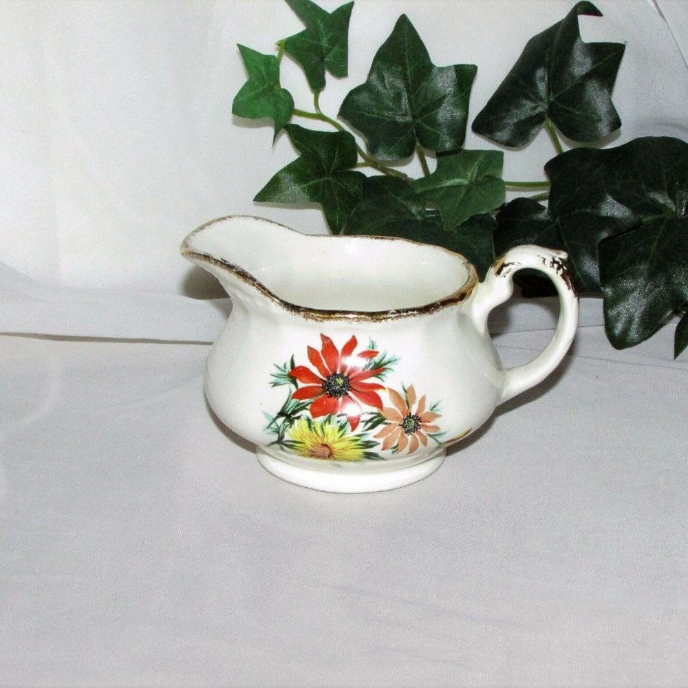 Antique Grindley Cream Petal Creamer Orange Yellow Floral Vintage Cottagecore